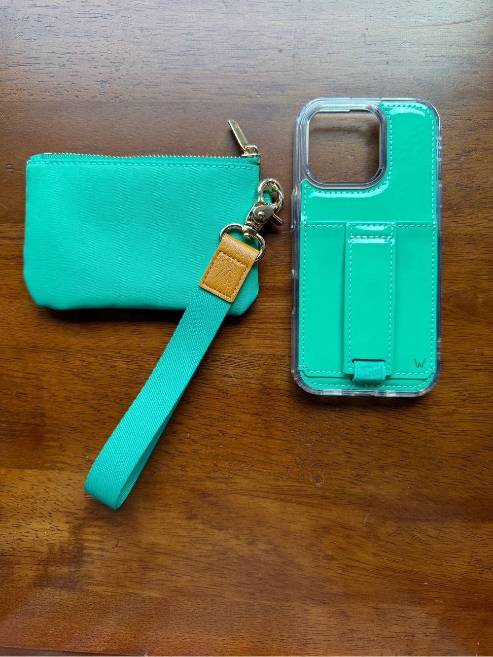 Jade Gloss iPhone 16 Pro Walli Case with matching zipper pouch and lanyard